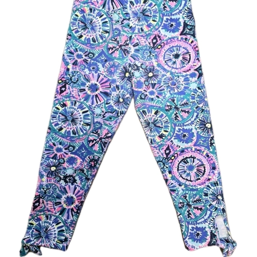 Lilly Pulitzer Girls Capri Leggings Size Xlarge Blue Pink Green Bow - Picture 3 of 8